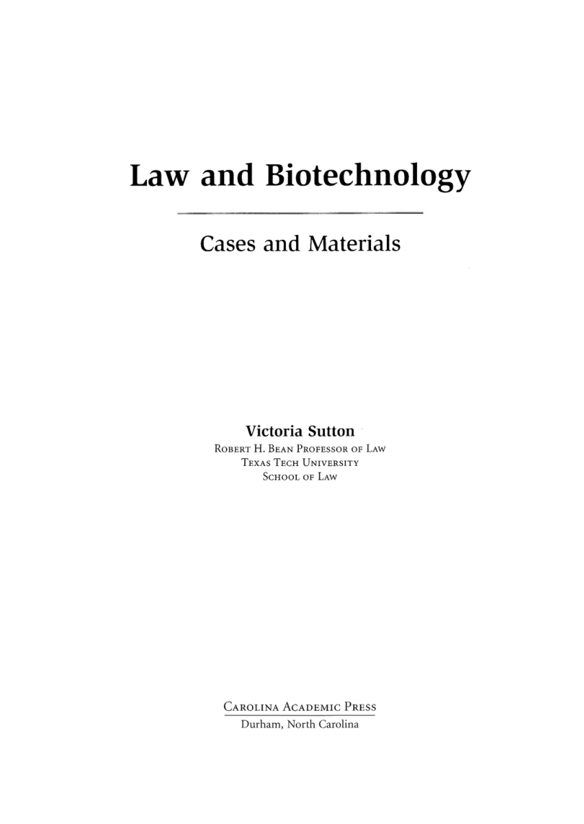 Biotechnology And The Law Pdf